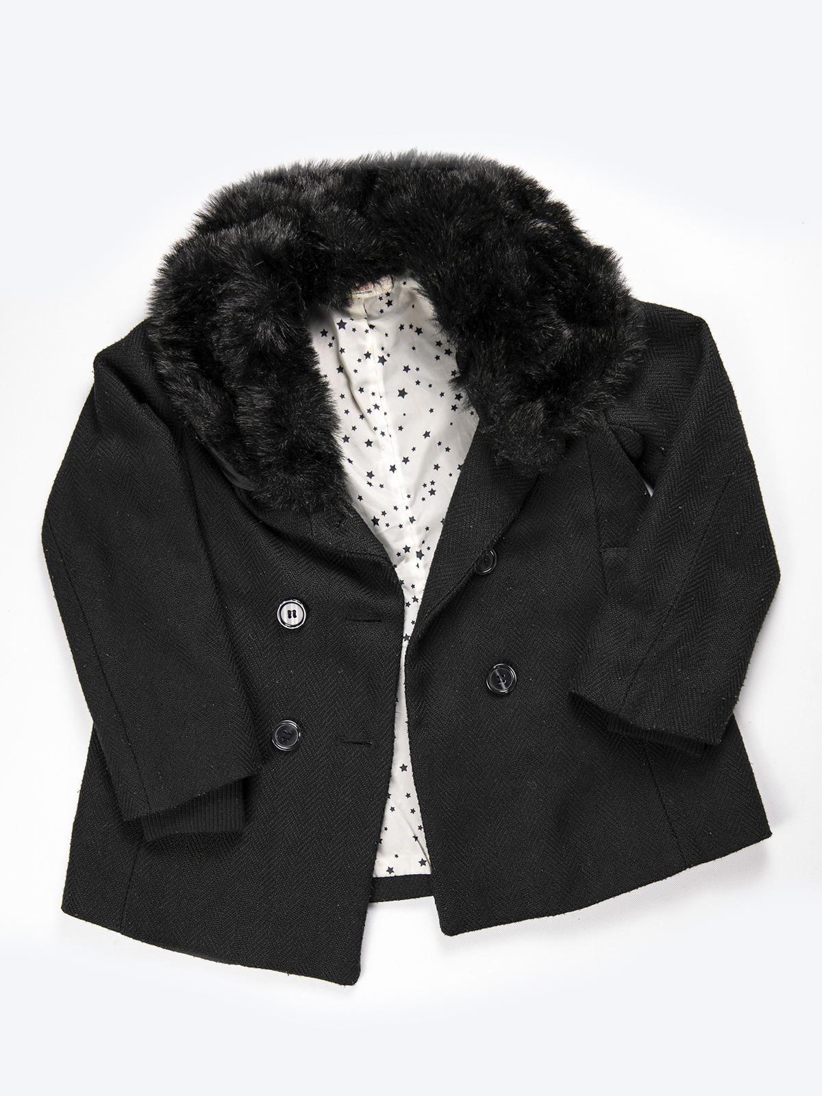 Black Coat with Faux Fur Collar