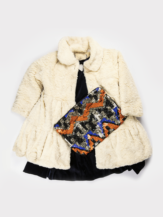 Cream Faux Fur Jacket with Clutch