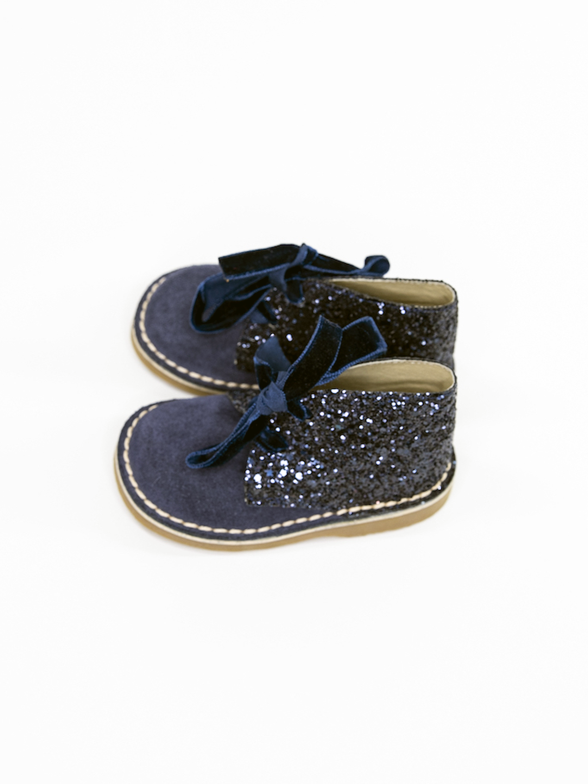 Girls' Navy Glitter Ankle Boots with Velvet Laces