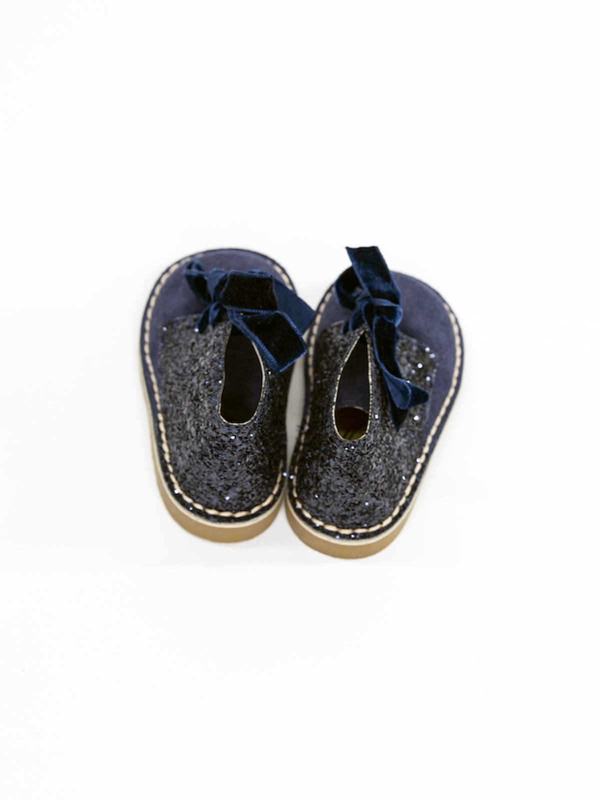 Girls' Navy Glitter Ankle Boots with Velvet Laces