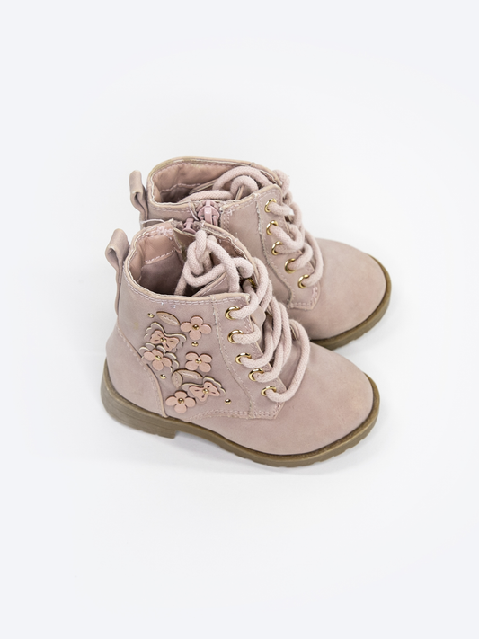 Girls' Blush Pink Lace-Up Ankle Boots with Cozy Lining