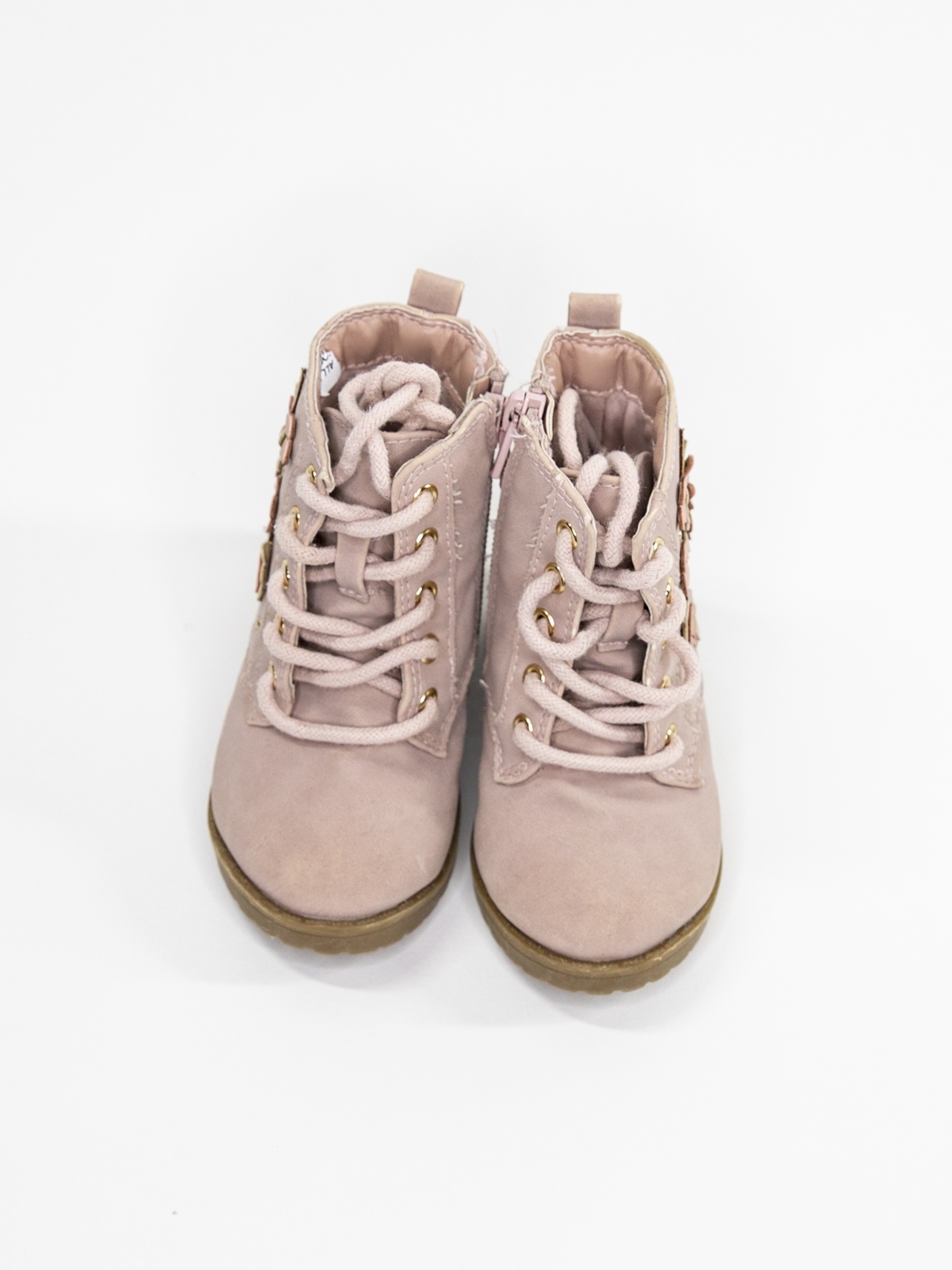 Girls' Blush Pink Lace-Up Ankle Boots with Cozy Lining