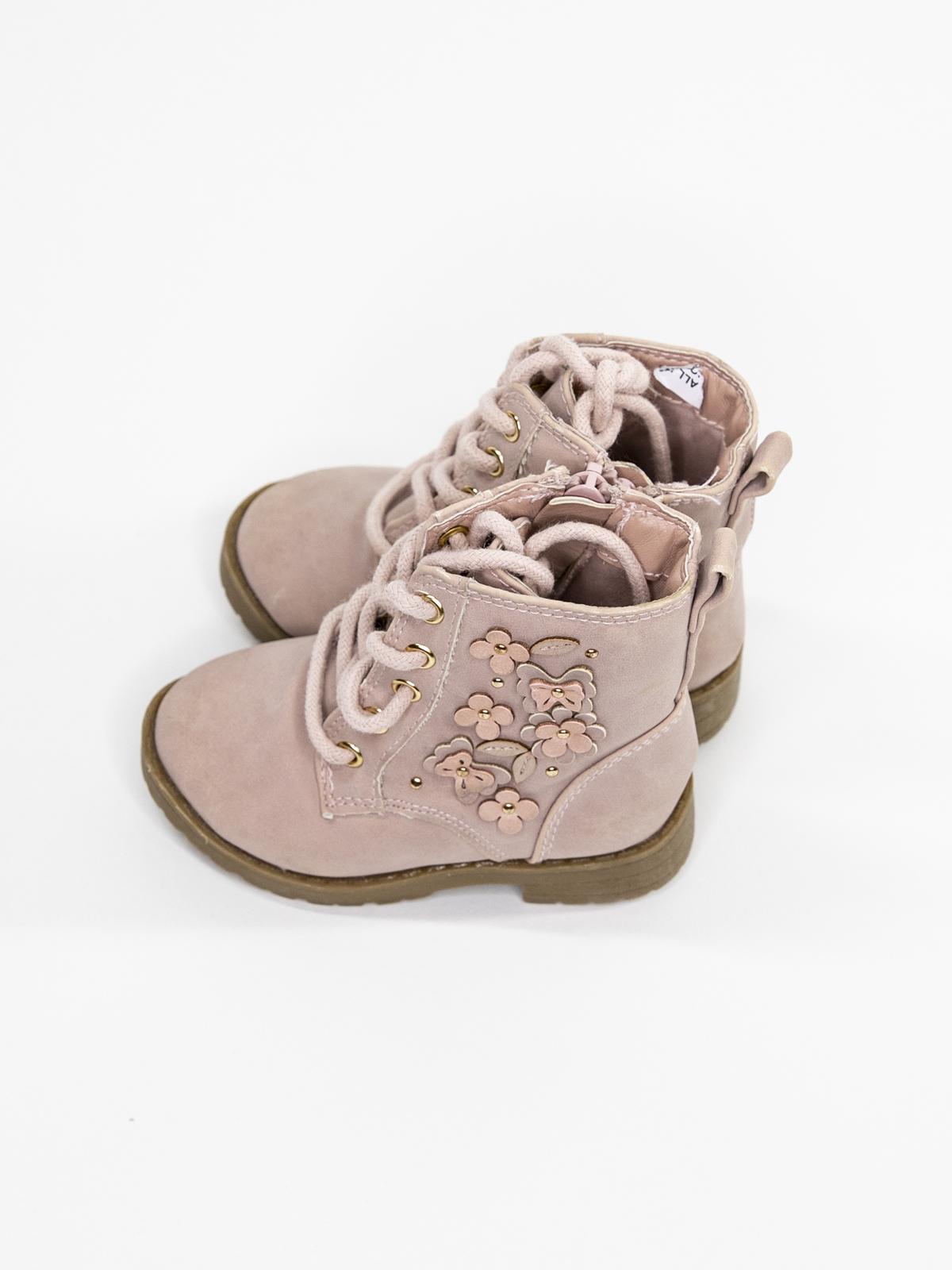 Girls' Blush Pink Lace-Up Ankle Boots with Cozy Lining